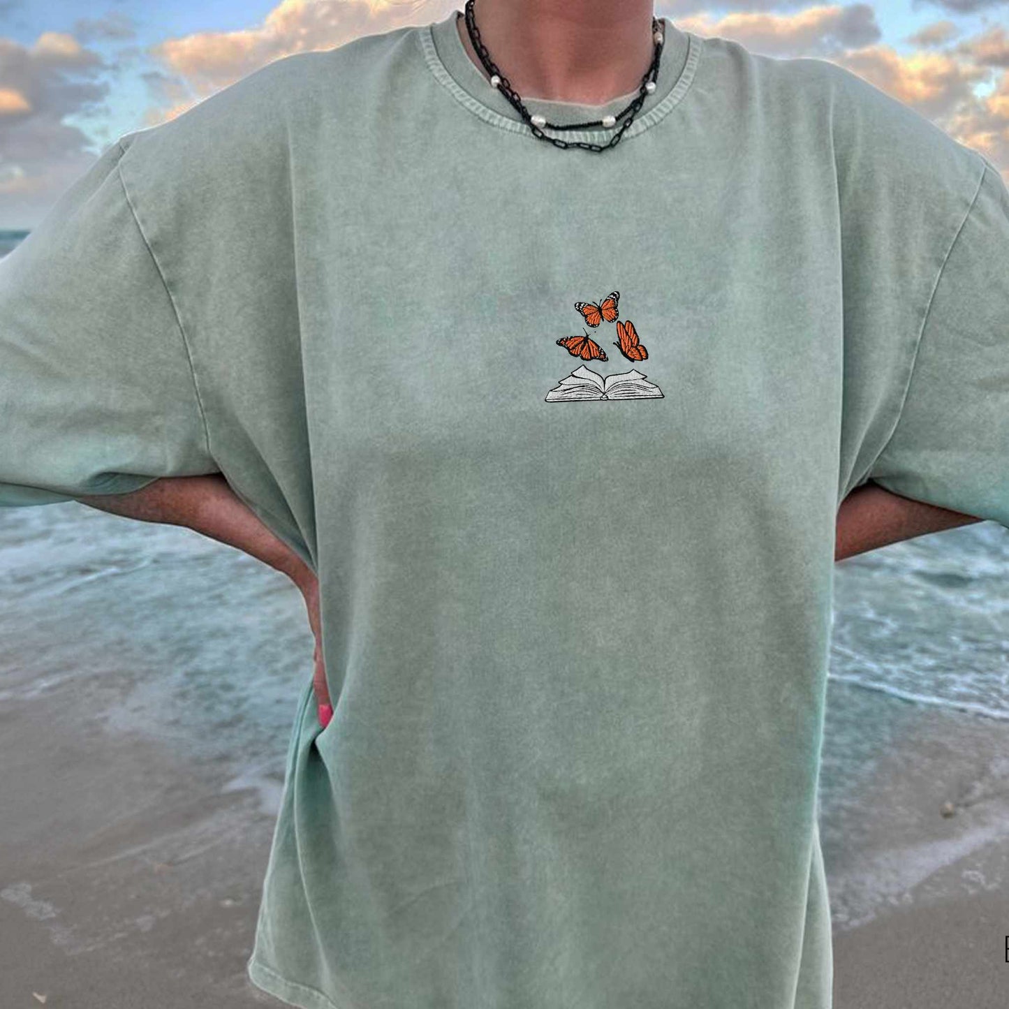 My Store Embroidered Butterflies and Books Comfort Colors TShirt Embroidered Butterflies and Books Comfort Colors TShirt