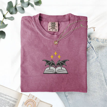 My Store Bat Boys Bat Wings Book Embroidered T-Shirt Bat Boys Bat Wings Book Embroidered T-Shirt
