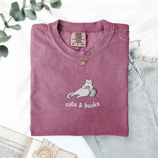 My Store Cats and Books Embroidered Comfort Colors® T-Shirt Cats and Books Embroidered Comfort Colors® T-Shirt