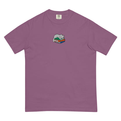 My Store Cute Cat Book Embroidered T-Shirt Cute Cat Book Embroidered T-Shirt