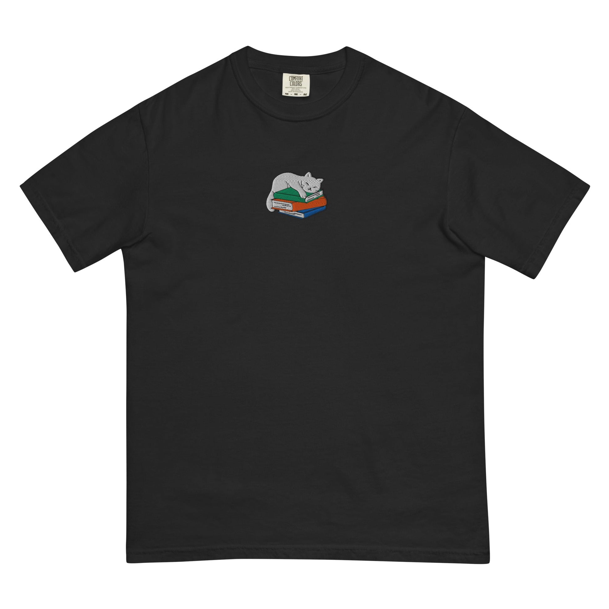 My Store Cute Cat Book Embroidered T-Shirt Cute Cat Book Embroidered T-Shirt