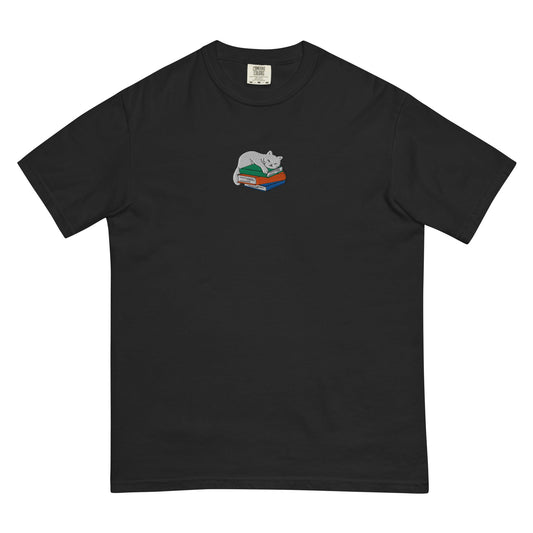 My Store Cute Cat Book Embroidered T-Shirt Cute Cat Book Embroidered T-Shirt