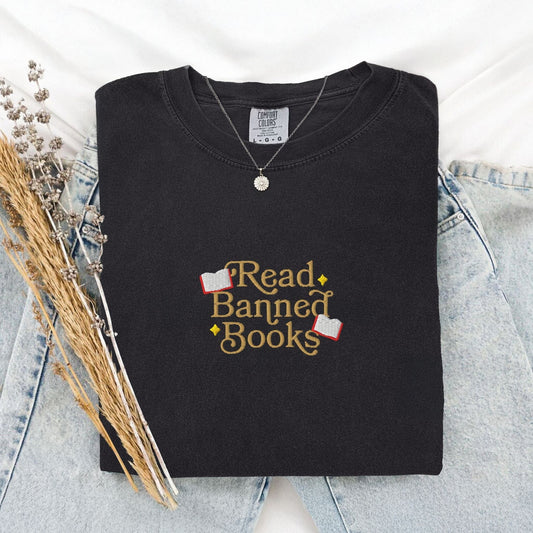 My Store Read Banned Books Embroidered T-Shirt Read Banned Books Embroidered T-Shirt