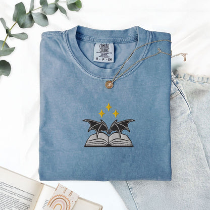 My Store Bat Boys Bat Wings Book Embroidered T-Shirt Bat Boys Bat Wings Book Embroidered T-Shirt
