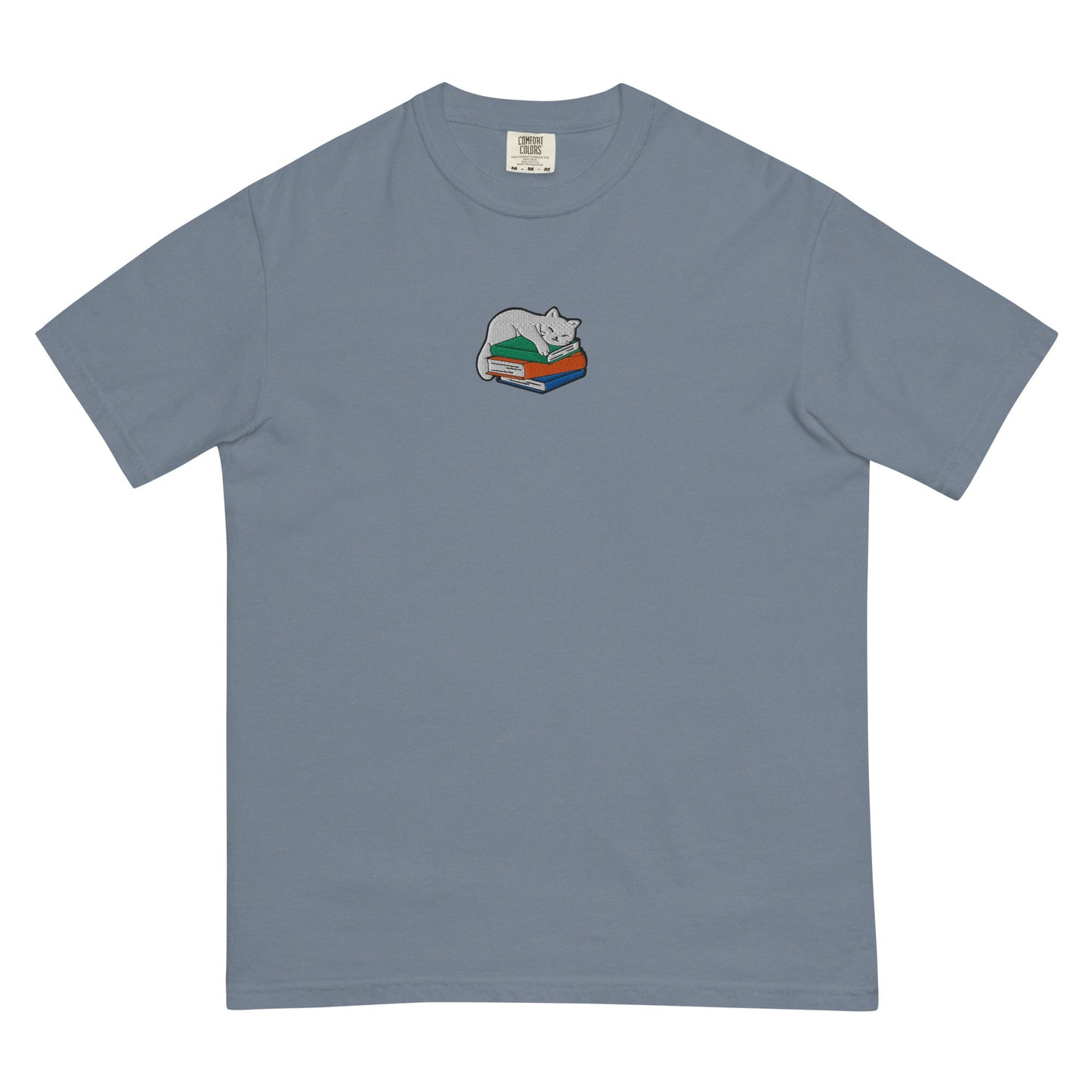 My Store Cute Cat Book Embroidered T-Shirt Cute Cat Book Embroidered T-Shirt
