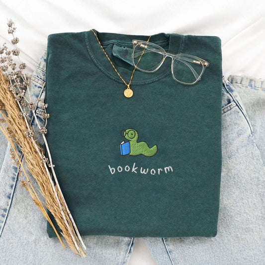 My Store Bookworm Embroidered T-Shirt Bookworm Embroidered T-Shirt