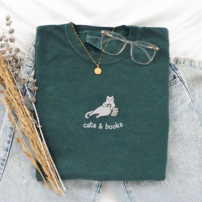 My Store Cats and Books Embroidered Comfort Colors® T-Shirt Cats and Books Embroidered Comfort Colors® T-Shirt