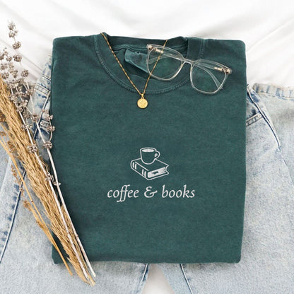 My Store Coffee & Books Embroiderd Book Lover T-shirt Coffee & Books Embroiderd Book Lover T-shirt