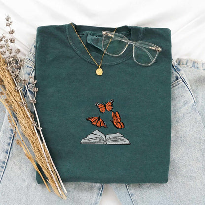 My Store Embroidered Butterflies and Books Comfort Colors TShirt Embroidered Butterflies and Books Comfort Colors TShirt