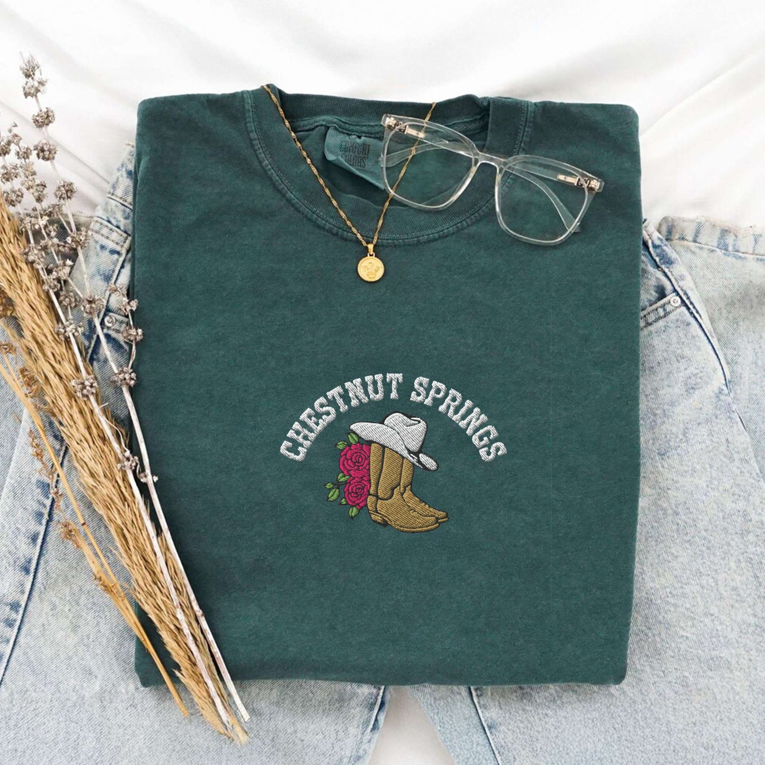 My Store Embroidered Chestnut Springs Bookish Cowgirl T-shirt Embroidered Chestnut Springs Bookish Cowgirl T-shirt