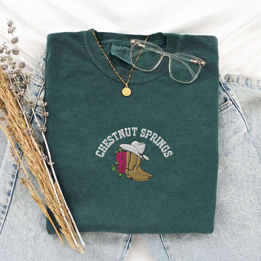 My Store Embroidered Chestnut Springs Bookish Cowgirl T-shirt Embroidered Chestnut Springs Bookish Cowgirl T-shirt