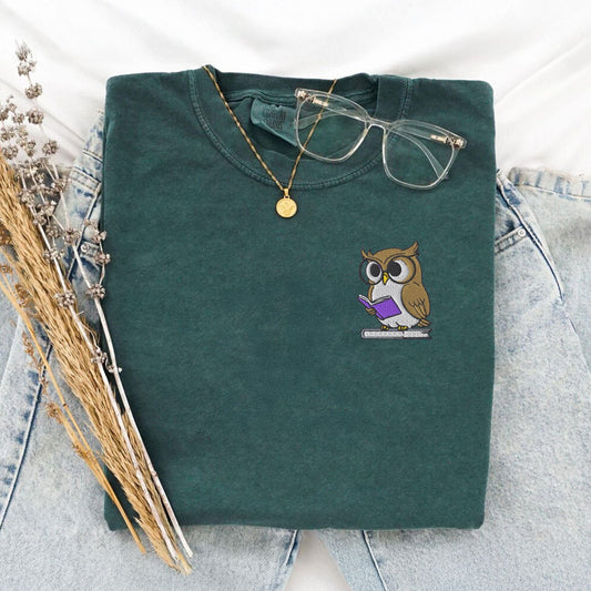 My Store Embroidered Owl Reading Comfort Colors T-Shirt Embroidered Owl Reading Comfort Colors T-Shirt