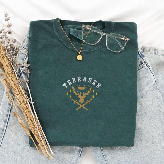My Store Embroidered Terrasen Fantasy Bookish T-Shirt Embroidered Terrasen Fantasy Bookish T-Shirt