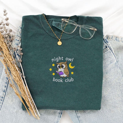 My Store Night Owl Book Club Embroidered Comfort Colors TShirt Night Owl Book Club Embroidered Comfort Colors TShirt