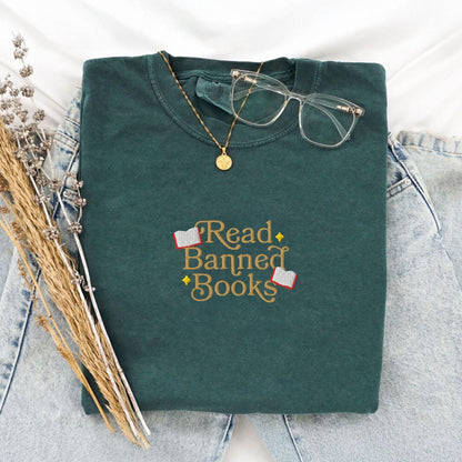 My Store Read Banned Books Embroidered T-Shirt Read Banned Books Embroidered T-Shirt