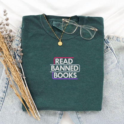 My Store Read Banned Books Embroidered T-Shirt Read Banned Books Embroidered T-Shirt