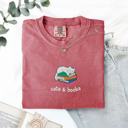 My Store Cats and Books Embroidered Comfort Colors T-Shirt Cats and Books Embroidered Comfort Colors T-Shirt