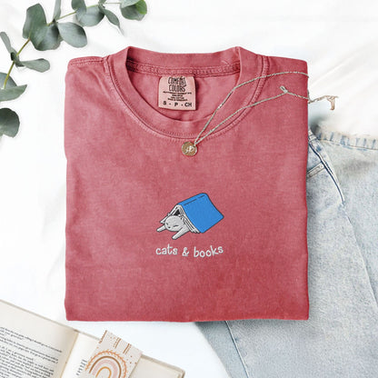 My Store Cats and Books Embroidered Comfort Colors T-Shirt Cats and Books Embroidered Comfort Colors T-Shirt