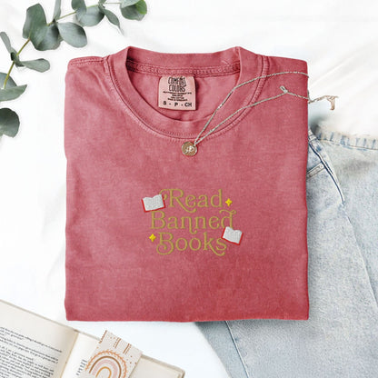 My Store Read Banned Books Embroidered T-Shirt Read Banned Books Embroidered T-Shirt