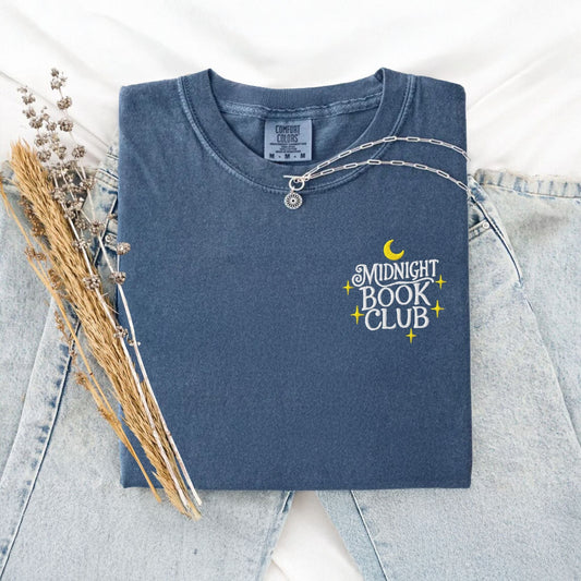 My Store Midnight Book Club Embroidered Bookish T-Shirt Midnight Book Club Embroidered Bookish T-Shirt