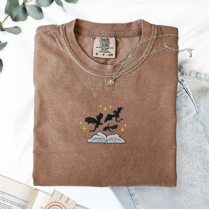 My Store Dragons and Pages Embroidered T-Shirt Dragons and Pages Embroidered T-Shirt