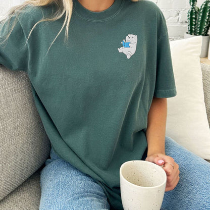 My Store Embroidered Polar Bear Reading a Book Comfort Colors Shirt Embroidered Polar Bear Reading a Book Comfort Colors Shirt