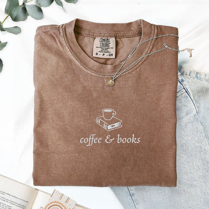 My Store Coffee & Books Embroiderd Book Lover T-shirt Coffee & Books Embroiderd Book Lover T-shirt