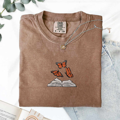 My Store Embroidered Butterflies and Books Comfort Colors TShirt Embroidered Butterflies and Books Comfort Colors TShirt