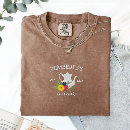 My Store Pemberley Estate Tea Society Embroidered Jane Austen T-Shirt Pemberley Estate Tea Society Embroidered Jane Austen T-Shirt