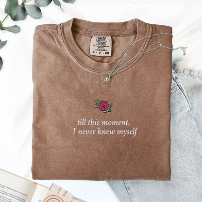 My Store Pride and Prejudice 'till this moment I never knew myself' Embroidered T-Shirt Pride and Prejudice 'till this moment I never knew myself' Embroidered T-Shirt