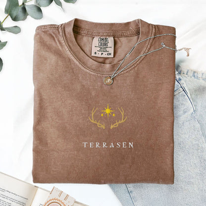 My Store Terrasen Elyria Embroidered Comfort Colors Shirt, SJM Throne of Glass Merch Terrasen Elyria Embroidered Comfort Colors Shirt, SJM Throne of Glass Merch