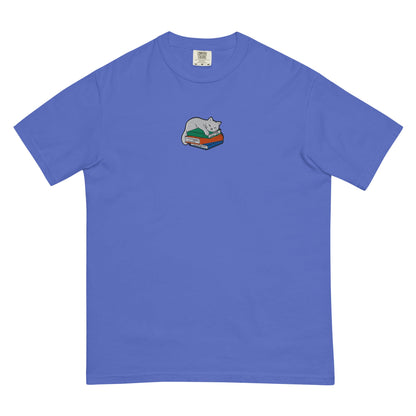 My Store Cute Cat Book Embroidered T-Shirt Cute Cat Book Embroidered T-Shirt