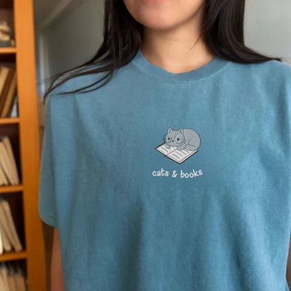 My Store Cats and Books Embroidered Comfort Colors T-Shirt Cats and Books Embroidered Comfort Colors T-Shirt