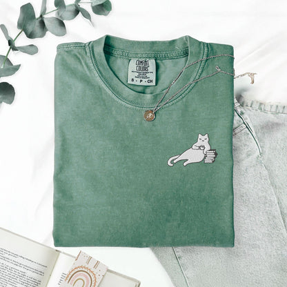 My Store Cats, Coffee, and Books Swaggy Embroidered Cat T-Shirt Cats, Coffee, and Books Swaggy Embroidered Cat T-Shirt