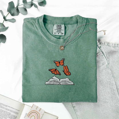 My Store Embroidered Butterflies and Books Comfort Colors TShirt Embroidered Butterflies and Books Comfort Colors TShirt