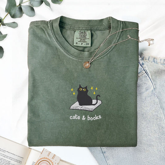 My Store Cats and Books Embroidered Comfort Colors Shirt Cats and Books Embroidered Comfort Colors Shirt