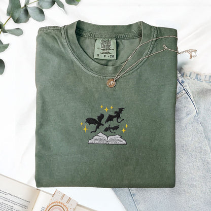 My Store Dragons and Pages Embroidered T-Shirt Dragons and Pages Embroidered T-Shirt