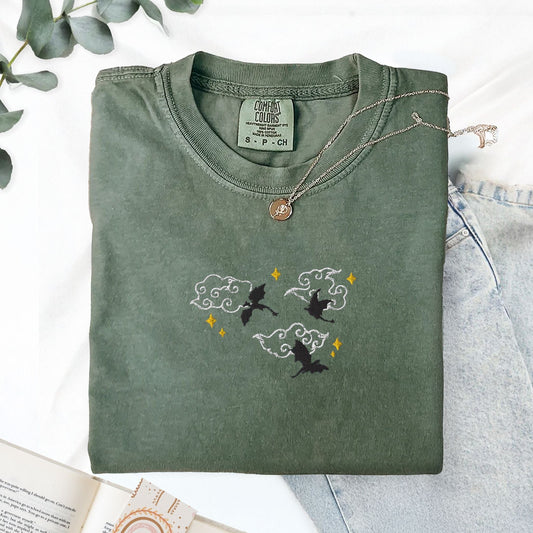 My Store Embroidered Dragons Fantasy Bookish T-Shirt Embroidered Dragons Fantasy Bookish T-Shirt