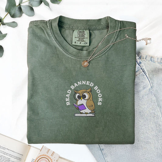 My Store Embroidered Read Banned Books Owl T-Shirt Embroidered Read Banned Books Owl T-Shirt