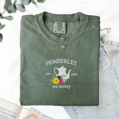 My Store Pemberley Estate Tea Society Embroidered Jane Austen T-Shirt Pemberley Estate Tea Society Embroidered Jane Austen T-Shirt