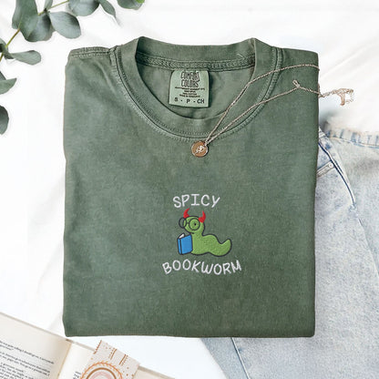 My Store Spicy Bookworm Embroidered T-Shirt Spicy Bookworm Embroidered T-Shirt