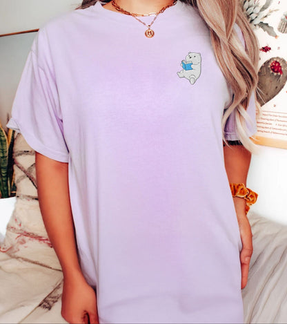 My Store Embroidered Polar Bear Reading a Book Comfort Colors Shirt Embroidered Polar Bear Reading a Book Comfort Colors Shirt