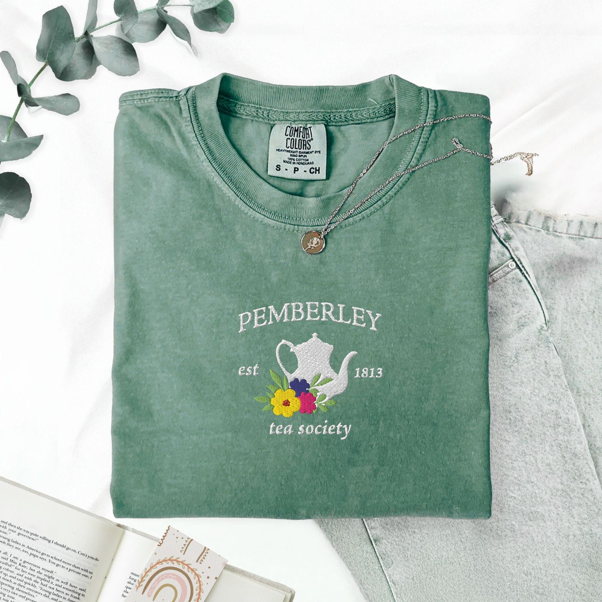 My Store Pemberley Estate Tea Society Embroidered Jane Austen T-Shirt Pemberley Estate Tea Society Embroidered Jane Austen T-Shirt