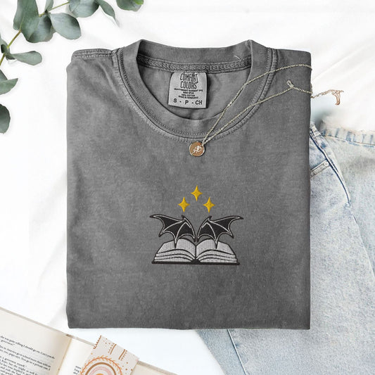 My Store Bat Boys Bat Wings Book Embroidered T-Shirt Bat Boys Bat Wings Book Embroidered T-Shirt