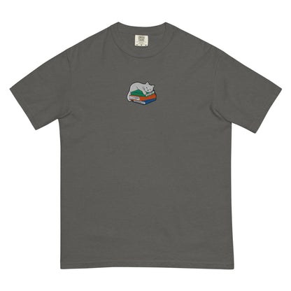 My Store Cute Cat Book Embroidered T-Shirt Cute Cat Book Embroidered T-Shirt