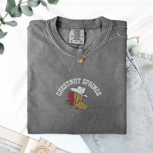 My Store Embroidered Chestnut Springs Bookish Cowgirl T-shirt Embroidered Chestnut Springs Bookish Cowgirl T-shirt