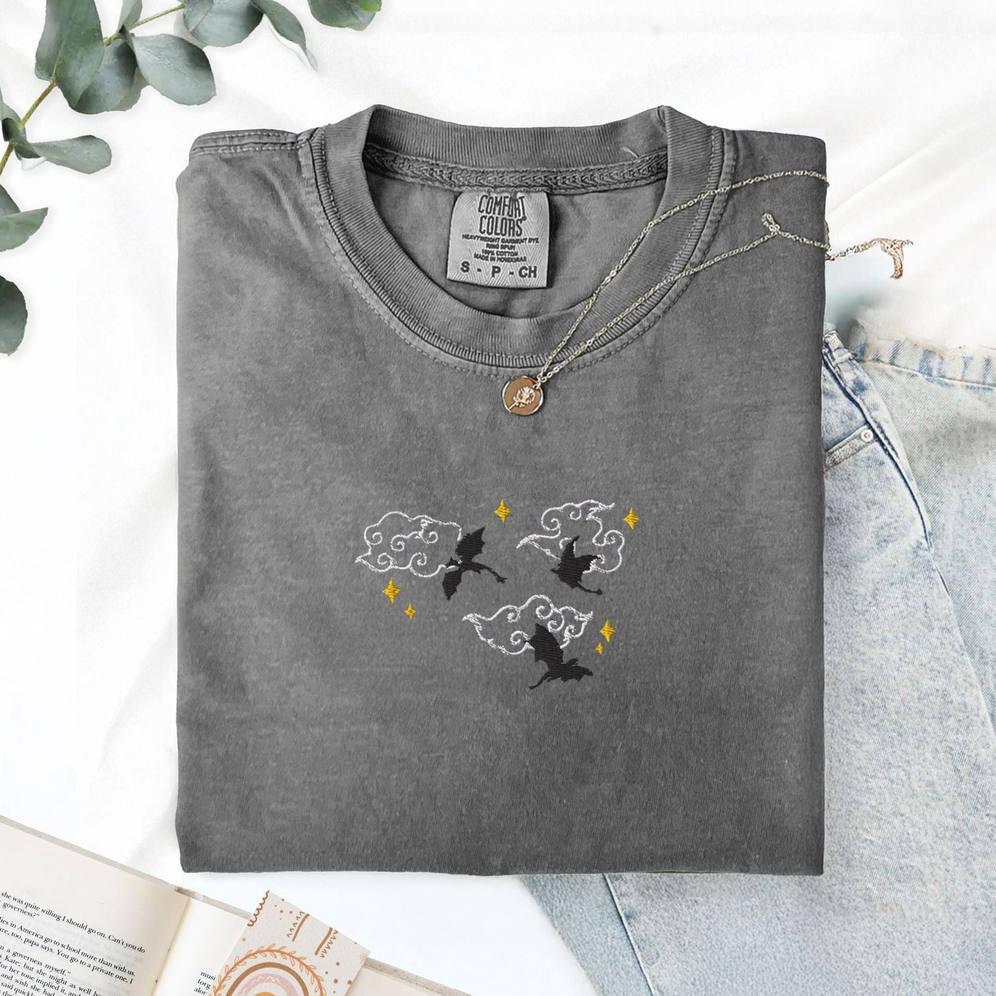 My Store Embroidered Dragons Fantasy Bookish T-Shirt Embroidered Dragons Fantasy Bookish T-Shirt