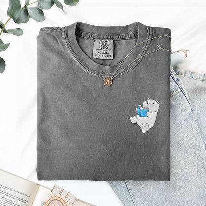 My Store Embroidered Polar Bear Reading a Book Comfort Colors Shirt Embroidered Polar Bear Reading a Book Comfort Colors Shirt