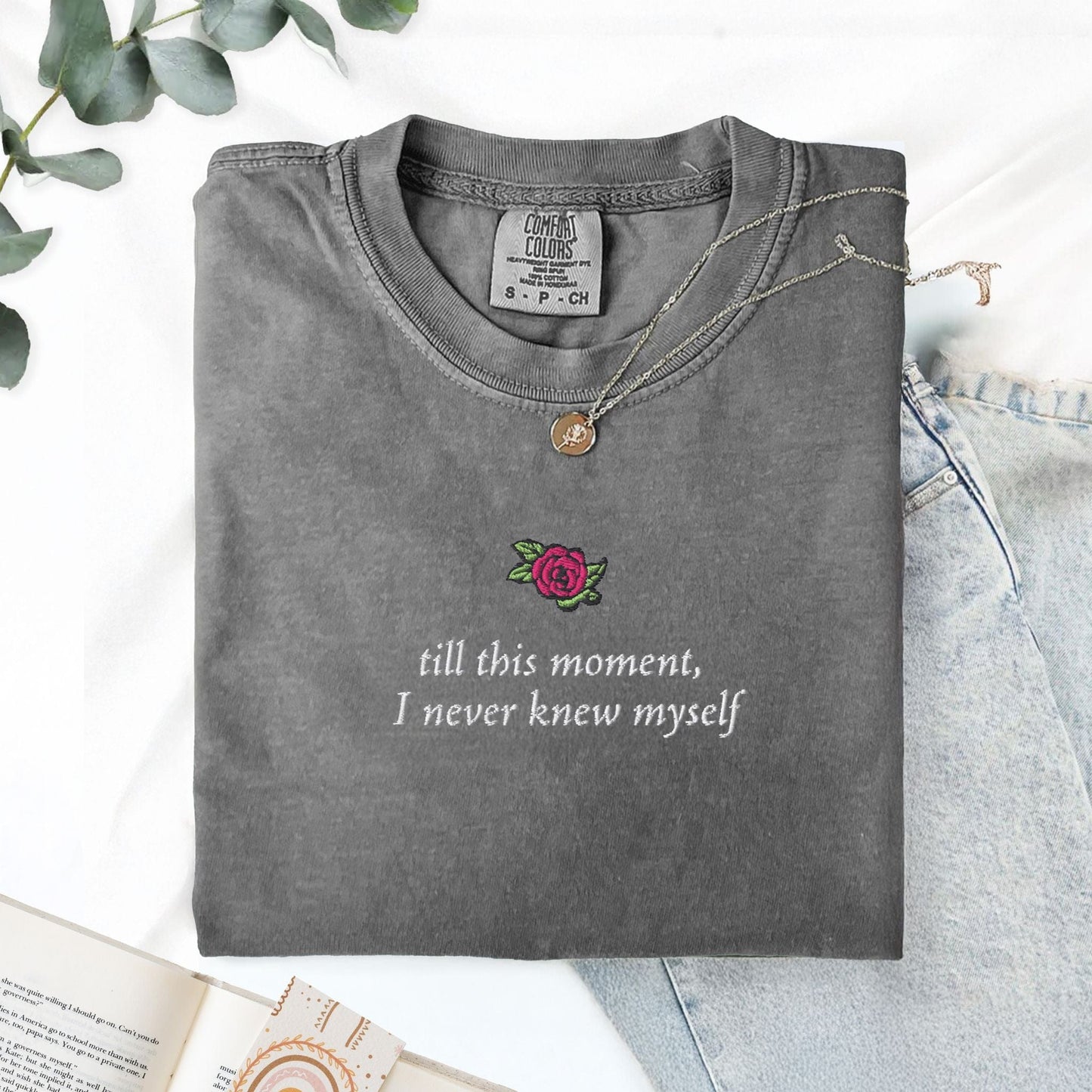 My Store Pride and Prejudice 'till this moment I never knew myself' Embroidered T-Shirt Pride and Prejudice 'till this moment I never knew myself' Embroidered T-Shirt
