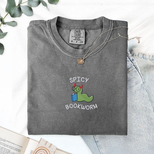 My Store Spicy Bookworm Embroidered T-Shirt Spicy Bookworm Embroidered T-Shirt